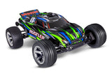 Traxxas Rustler 2WD BL-2s HD RC truck front view with green body, showcasing its rugged design and detailed exterior.