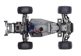 Overhead view of the Traxxas Rustler 2WD BL-2s HD RC car chassis, showcasing its durable construction and detailed design.