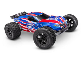 Traxxas Rustler 2WD Velineon VX3 brushless RC truck, front three-quarter view showing body and wheels.