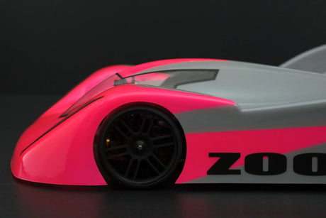 RC body by Phat Bodies, Zoom Speedrun 225mm wheelbase, shown from a side view with detailed design and aerodynamic shape.