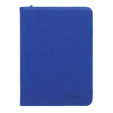 BCW Z-Folio 9-pocket album open showing clear pages with collectible card inserts and the black cover exterior.
