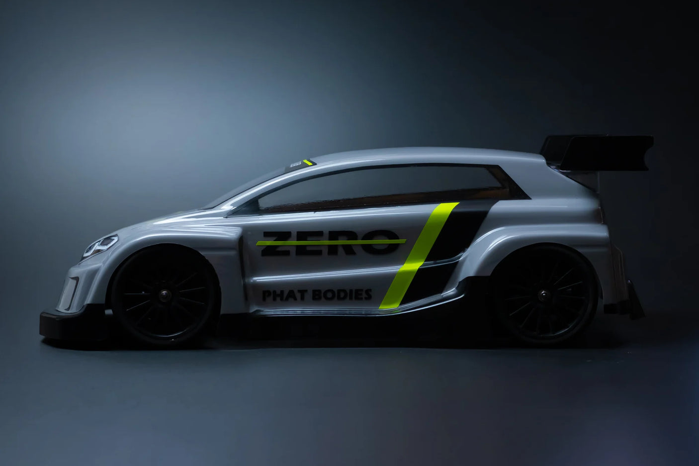 RC body by Phat Bodies for 1:14 and 1:12 scale chassis, featuring a sleek design and detailed graphics.