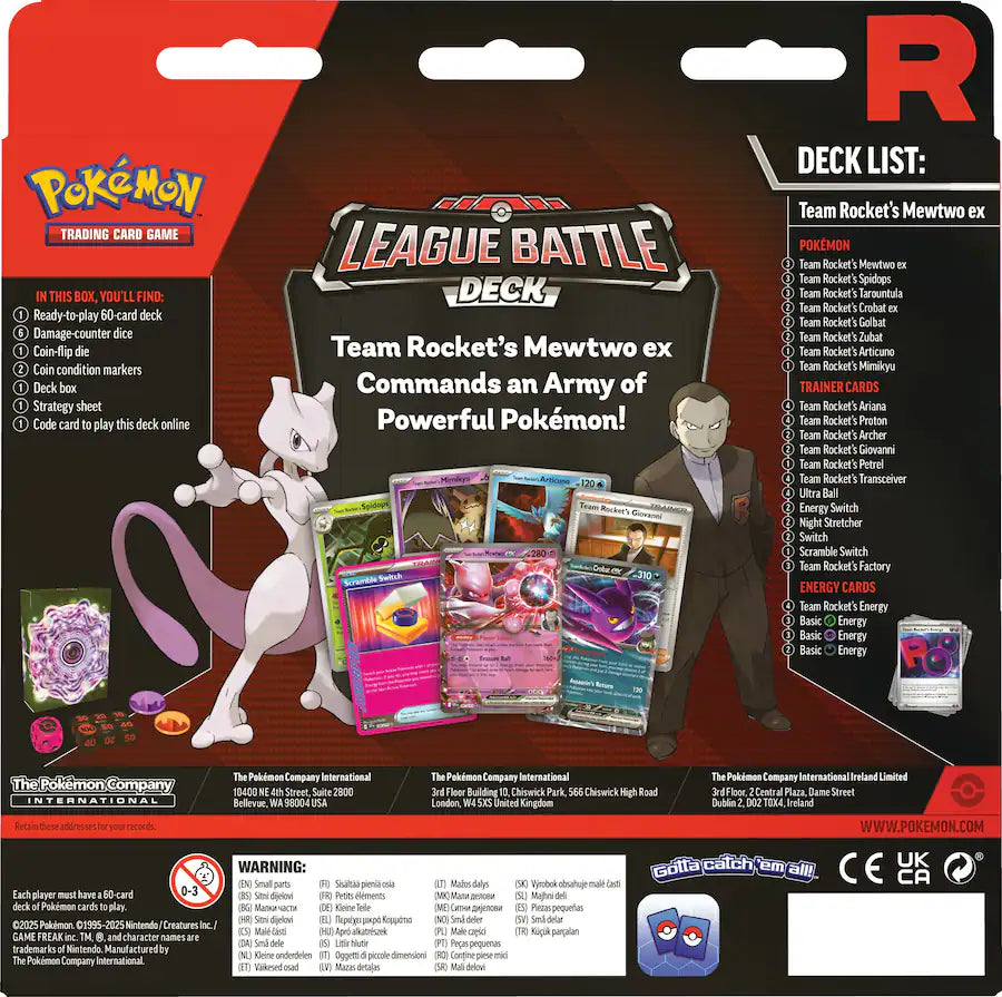 Pokémon TCG Team Rocket’s Mewtwo ex League Battle Deck featuring artwork of Mewtwo ex card from Pokémon brand.