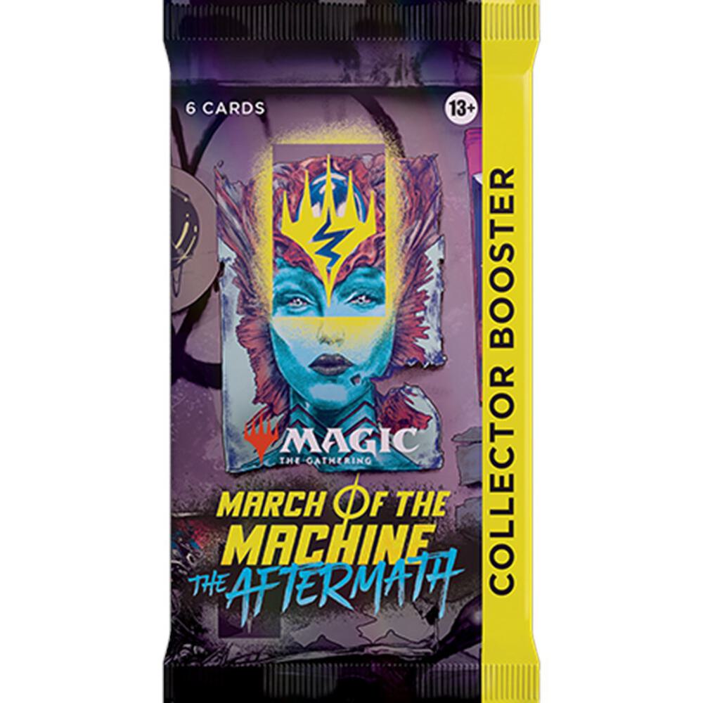Wizards of the Coast MTG March of the Machine Aftermath Collector's Booster Pack with colorful card illustrations inside