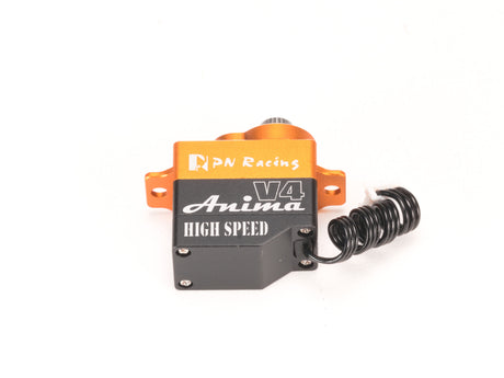 PN Racing V4 Anima high-speed titanium gear digital micro servo for RC car, showing compact design and metallic gear detail