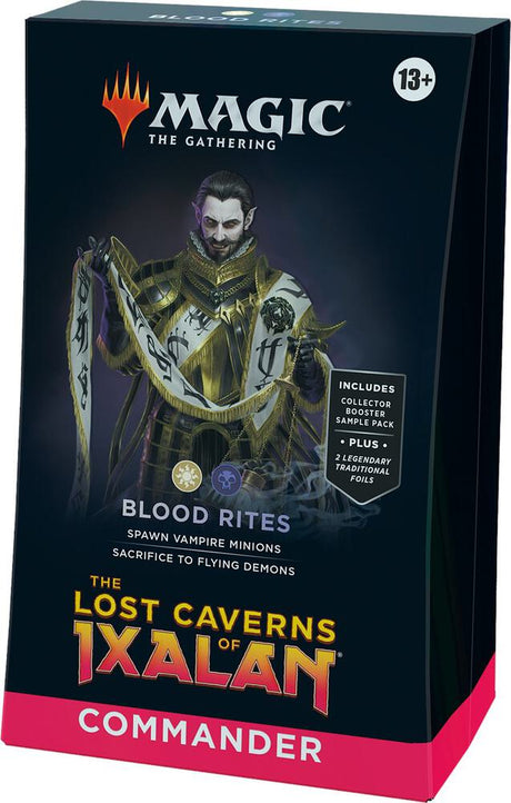 MTG The Lost Caverns of Ixalan Commander Deck by Wizards of the Coast featuring colorful fantasy artwork and game cards.