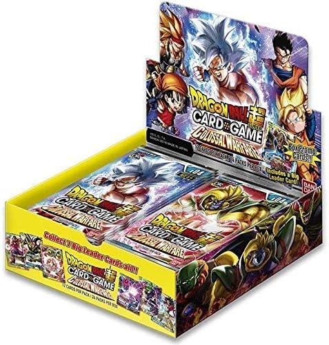 Dragon Ball Super: Colossal Warfare booster box by Bandai featuring colorful trading cards and packaging with Dragon Ball characters.