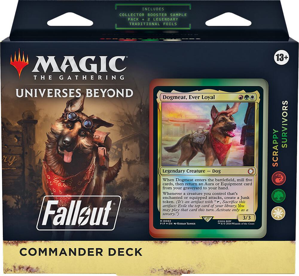 MTG Fallout Commander Deck by Wizards of the Coast featuring colorful game cards and artwork from the card game.