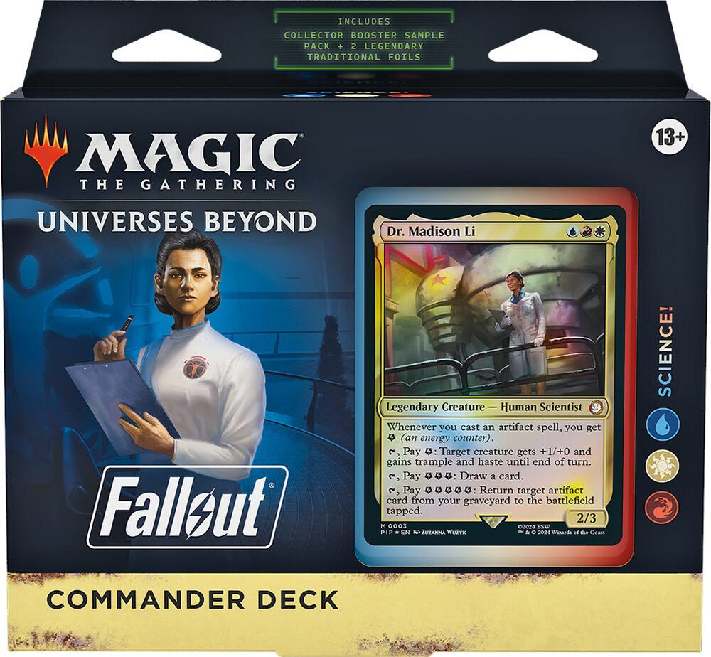 MTG Fallout Commander Deck by Wizards of the Coast featuring colorful cards and game components for strategic card play.