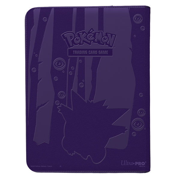 Ultra Pro Elite Series Gengar PRO 9-Pocket Zippered Binder showing black exterior and zipper closure for Pokémon card storage.