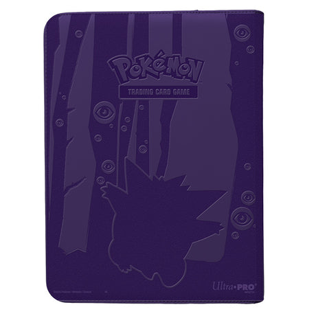 Ultra Pro Elite Series Gengar PRO 9-Pocket Zippered Binder showing black exterior and zipper closure for Pokémon card storage.
