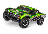 Traxxas Slash 2WD HD RC truck in green, front three-quarter view showcasing rugged design and off-road tires.
