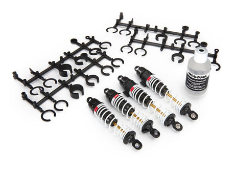 Traxxas Aluminum Big Bore Shocks set with four high-performance suspension components for RC cars.