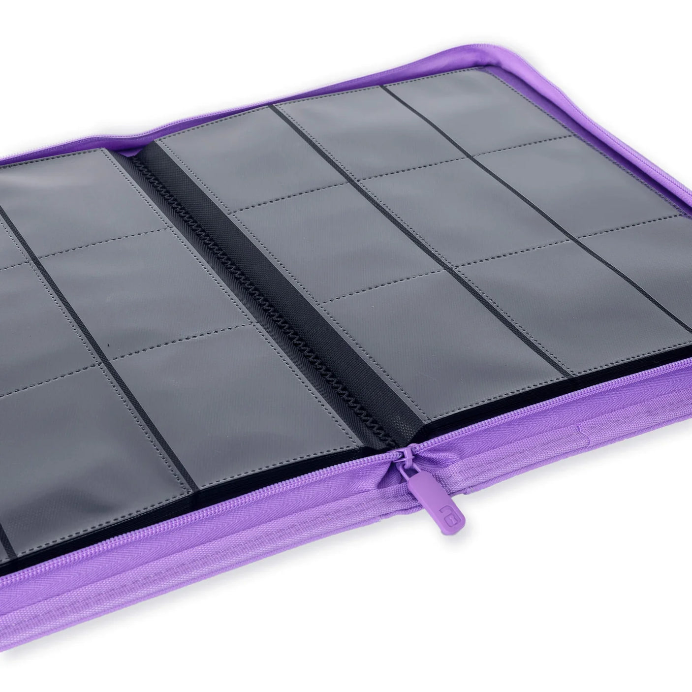 Vault X Exo-Tech 9-Pocket Zip Binder in pink and purple with multiple pockets for organization and secure closure.