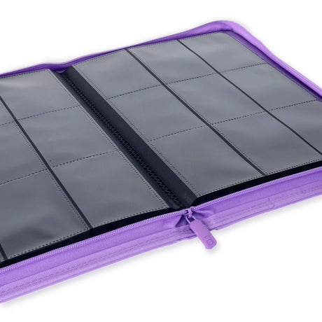 Vault X Exo-Tech 9-Pocket Zip Binder in pink and purple with multiple pockets for organization and secure closure.