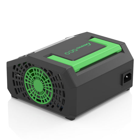 Gens Ace iMARS D1000 Smart Charger 1000W dual channel for RC cars, shown connected to a battery with digital display.