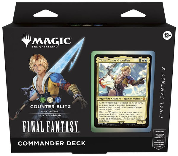 Magic: The Gathering Final Fantasy Commander Decks by Wizards of the Coast, featuring colorful fantasy-themed cards and artwork.
