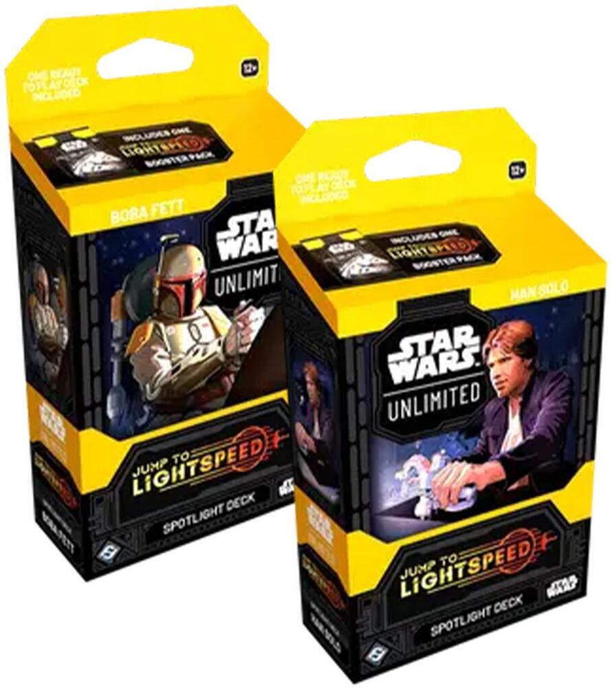 Star Wars Jump to Lightspeed starter deck by Fantasy Flight Games, featuring trading card game cards and themed artwork.
