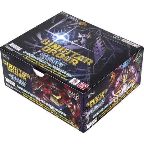 Bandai Digimon Sinister Order Booster Box (EX-10) with colorful trading card packaging and artwork on the front.
