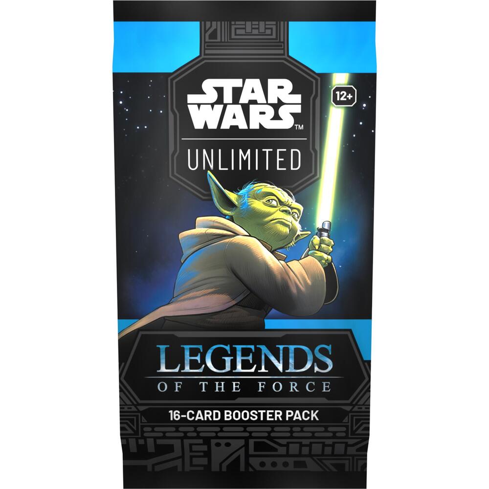 Star Wars Legends of the Force booster pack by Fantasy Flight Games showing various collectible cards and packaging design.