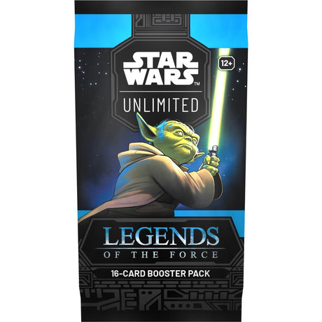 Star Wars Legends of the Force booster pack by Fantasy Flight Games showing various collectible cards and packaging design.