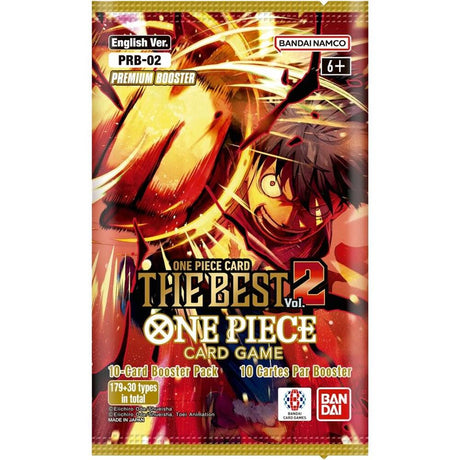 Bandai One Piece TCG The Best Vol. 2 Booster Pack of collectible trading cards featuring colorful character illustrations.
