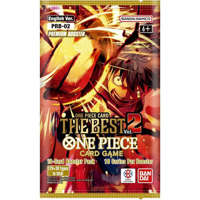 Bandai One Piece TCG The Best Vol. 2 Booster Pack of collectible trading cards featuring colorful character illustrations.