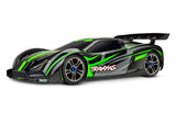 Traxxas XO-1 AWD supercar remote control car with green body, front-left view, detailed design and sleek aerodynamic features.