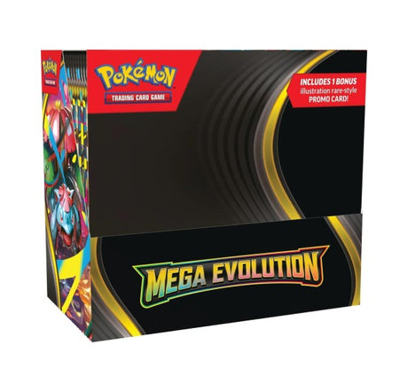 Pokémon Mega Evolution Enhanced Booster Box for Pokémon Trading Card Game featuring colorful booster packs and collectible cards.