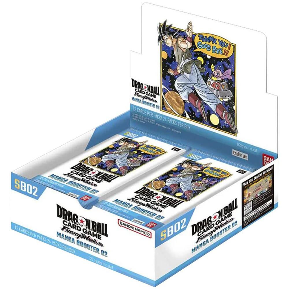 Bandai Dragon Ball Super manga booster box SB02 with colorful packaging and manga-themed artwork.