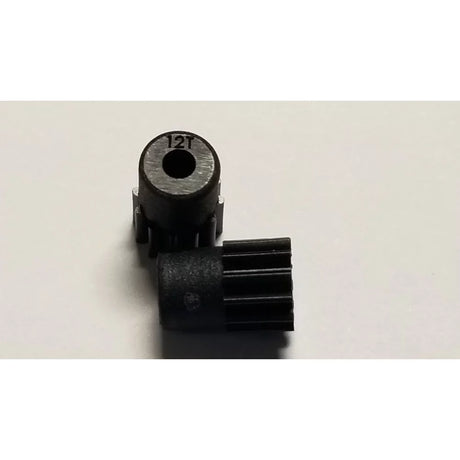 Pair of GL Racing 64P Longlife 12T pinion gears for RC cars, durable metal construction, shown side by side on a neutral background.