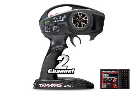 Hobby Addicts Traxxas TQi 2-channel 2.4 GHz transmitter with TSM receiver for RC cars and vehicles, showing control interface and antenna