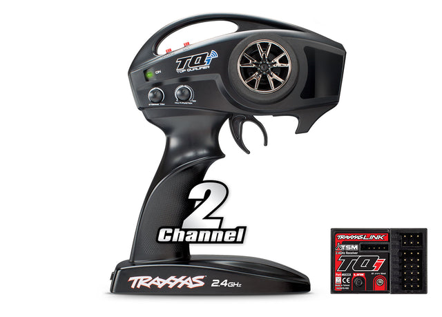 Hobby Addicts Traxxas TQi 2-channel 2.4 GHz transmitter with TSM receiver for RC cars and vehicles, showing control interface and antenna