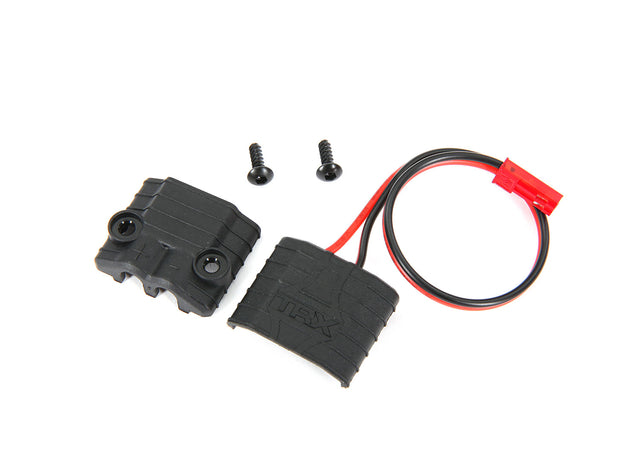 Traxxas Power Tap Connector for RC cars and batteries, showing a close-up of the black and red connector with wiring attached.
