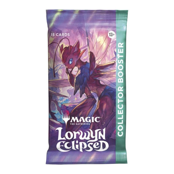 MTG Lorwyn Eclipsed Collector Booster Pack by Wizards of the Coast, featuring colorful fantasy card artwork in a sealed pack.