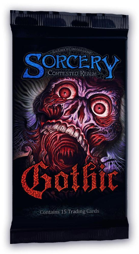 Sorcery Gothic Booster Pack of collectible trading cards featuring dark fantasy artwork and game illustrations.