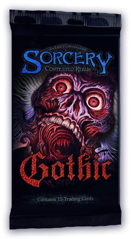 Sorcery Gothic Booster Pack of collectible trading cards featuring dark fantasy artwork and game illustrations.