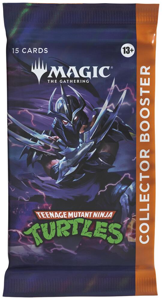 Teenage Mutant Ninja Turtles collector packs by Wizards of the Coast, featuring comic-style art and TMNT branding on card packs.