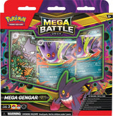 Pokémon Mega Battle Deck for Pokémon TCG featuring colorful card illustrations and game accessories on a playmat.
