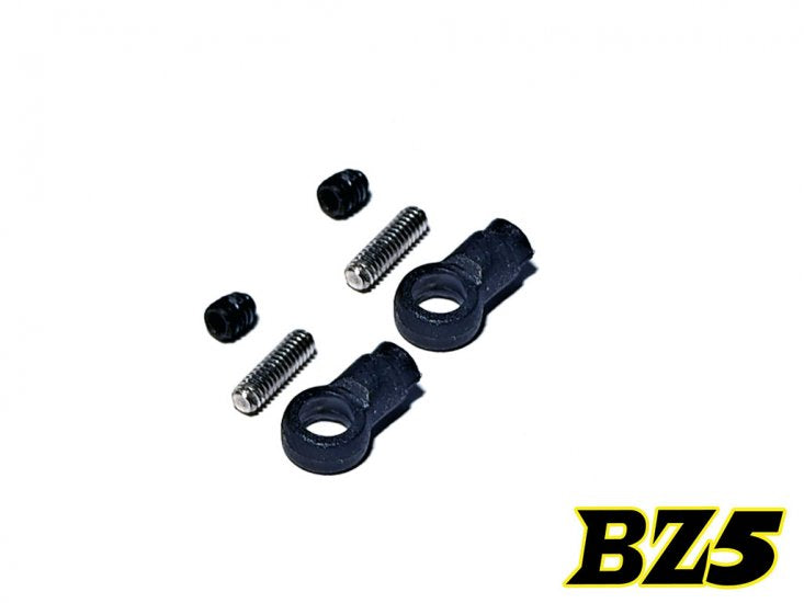 Atomic RC BZ5 ball cap and screws for aluminum rear lower arm on RC car, showing metal parts and fasteners.