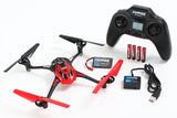 Traxxas LaTrax Alias remote control drone with camera and foldable design, shown with accessories and packaging.