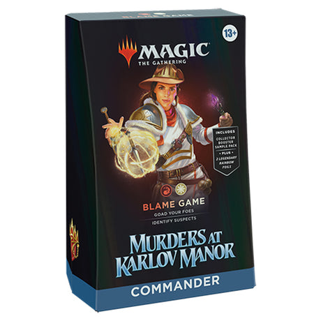 MTG Murders at Karlov Manor Commander Deck box featuring artwork and branding from Wizards of the Coast.