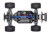 Overhead view of the Traxxas Rustler 4X4 VXL Ultimate RC truck chassis showing its detailed build and components.