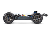 Side view of the Traxxas Rustler 4X4 VXL Ultimate remote control truck showing chassis and detailed off-road design.