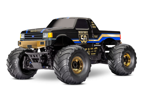 Traxxas 1/10 Bigfoot 50th anniversary 4x4 RTR RC truck, front quarter view showing detailed body and off-road tires