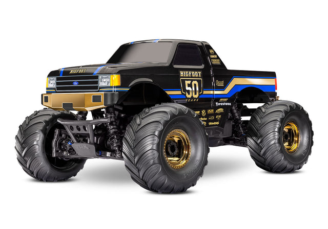 Traxxas 1/10 Bigfoot 50th anniversary 4x4 RTR RC truck, front quarter view showing detailed body and off-road tires