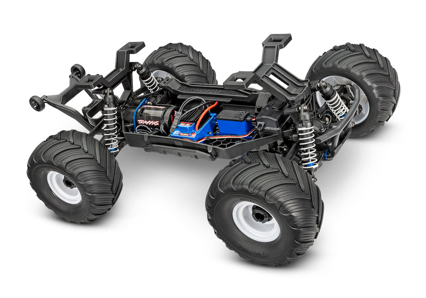 Traxxas Bigfoot 4x4 BL-2s RC monster truck with detailed chassis and off-road tires, shown from a three-quarter rear view.