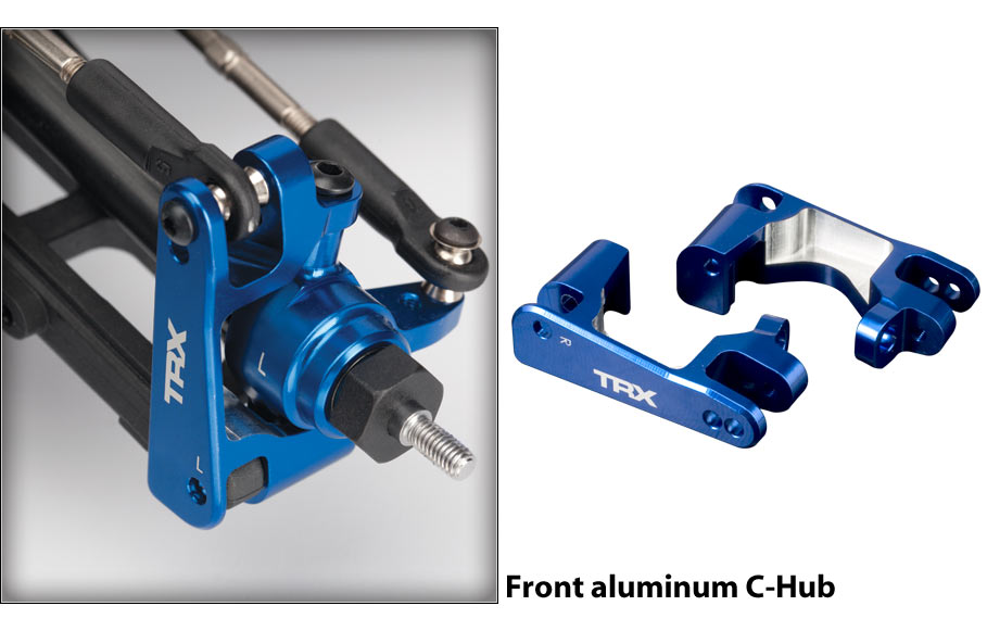 Traxxas Slash 4X4 VXL Ultimate RC truck with aluminum C-hubs and suspension components visible in the image.