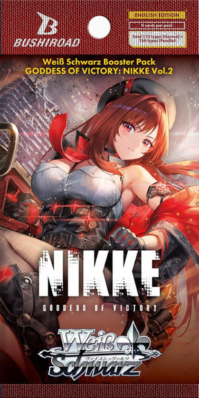 Weiss Schwarz GODDESS OF VICTORY NIKKE Vol.2 booster pack with colorful card artwork and vivid illustrations.