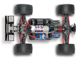 Traxxas 1/16 E-Revo 4X4 RC truck top chassis view, showing detailed suspension and body design for off-road performance.